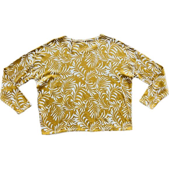 Women's Leaf Print Sweater - Mustard and White - Picture 6 of 9
